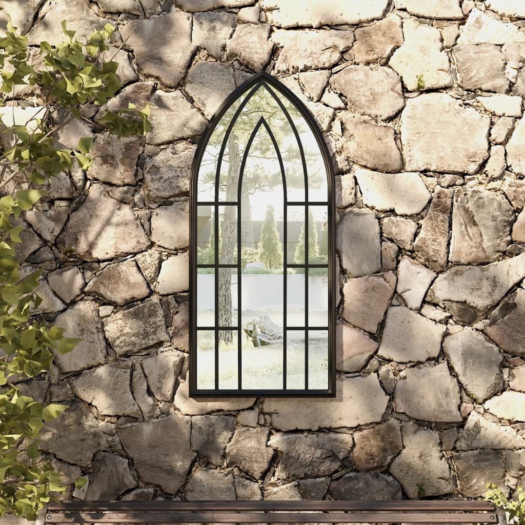 Garden Mirror | Black | Iron, Glass | Decorative Inlays | Garden Mirror