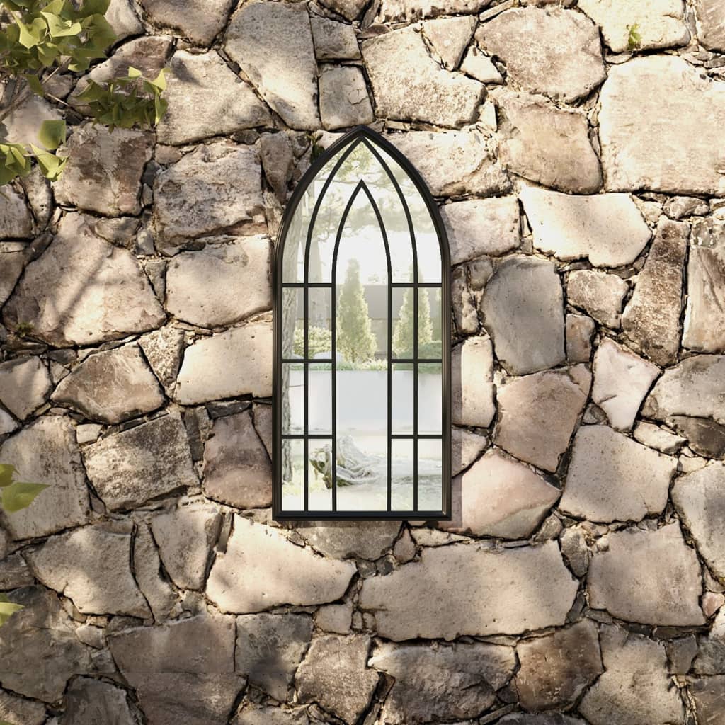 Garden Mirror | Black | Iron, Glass | 70x30 cm | Decorative Inlays