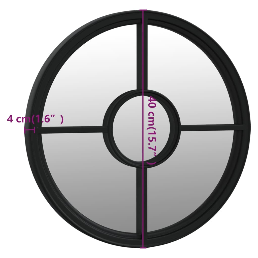 Round Garden Mirror | Black | Iron | Medium | Decorative Inlays | Mirror
