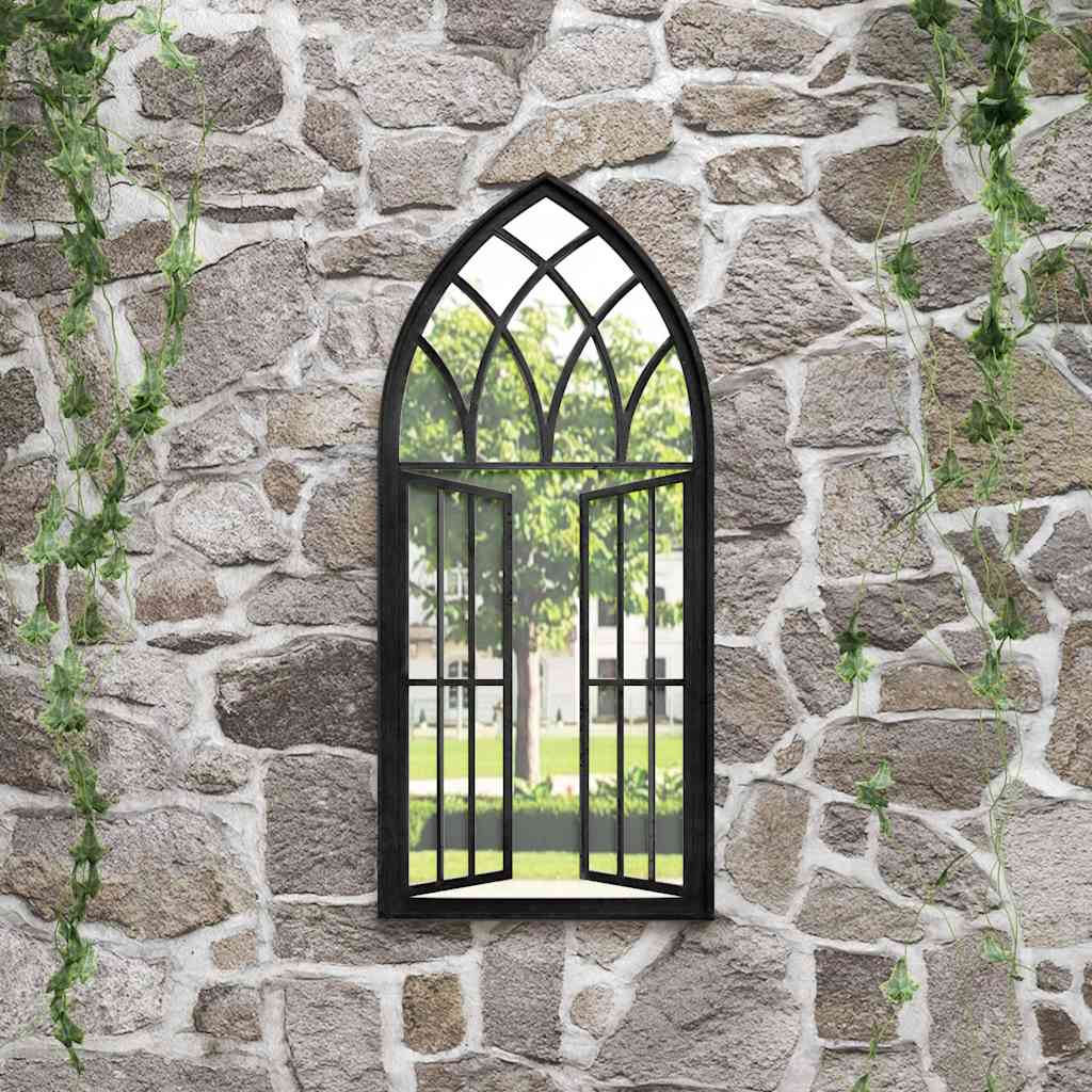 Garden Mirror | Black | Iron, Glass | 100x45 cm | Decorative Inlays