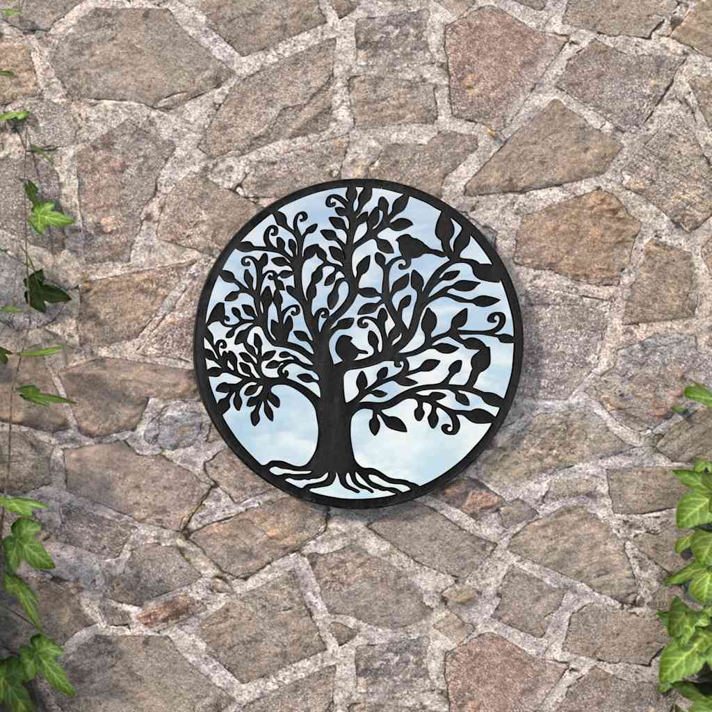 Round Garden Mirror | Black | Iron, Glass | 60 cm Diameter