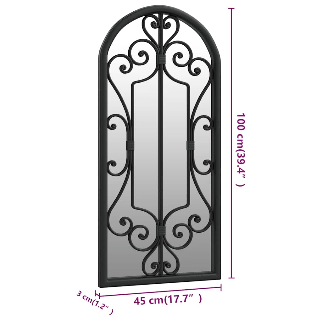 Garden Mirror | Black | Iron, Glass | 100x45 cm | Decorative Inlays