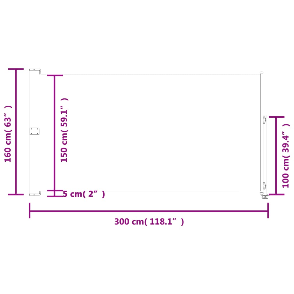 Store latéral rétractable pour terrasse 160x300 cm Noir