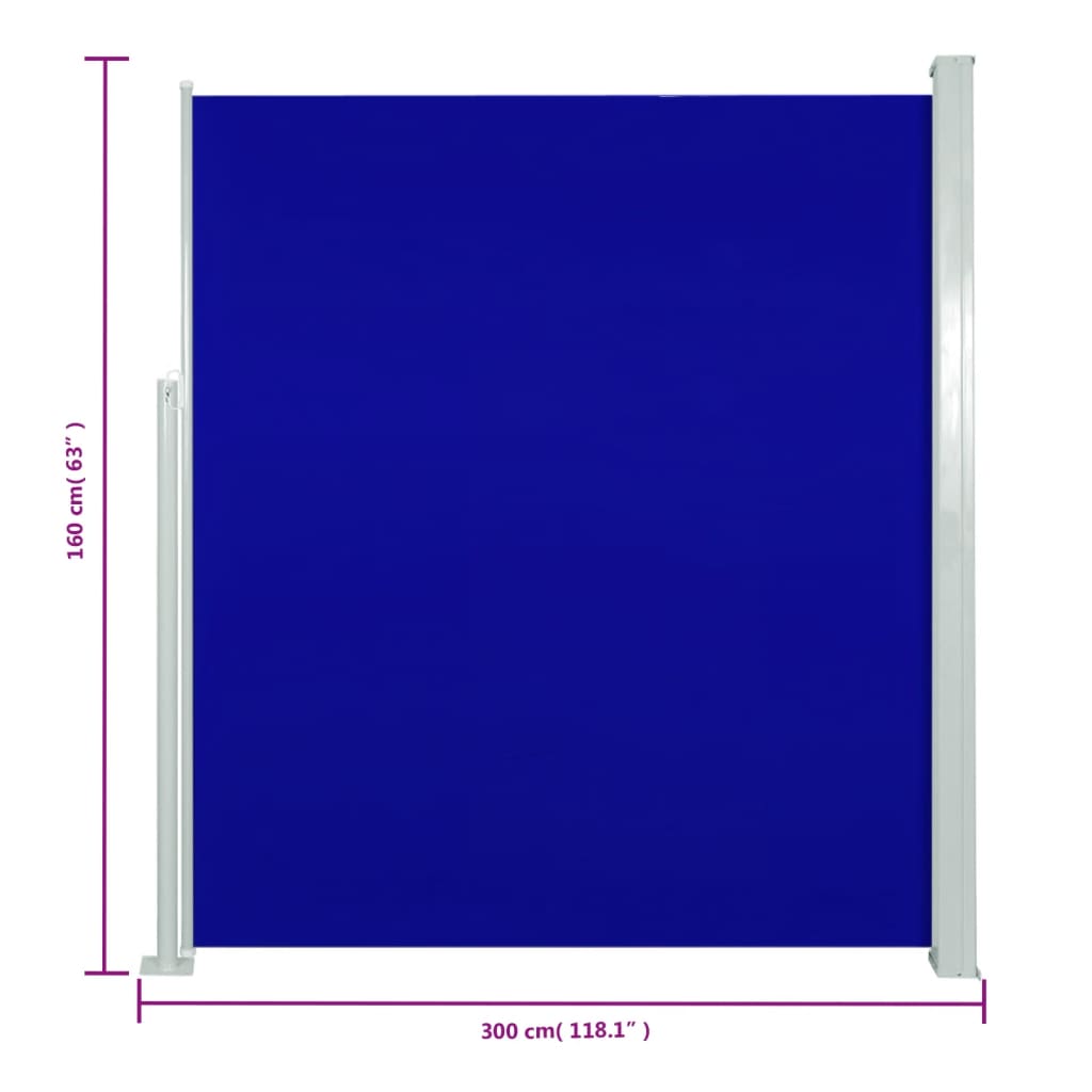 vidaXL Patio Retractable Side Awning 160x300 cm Blue