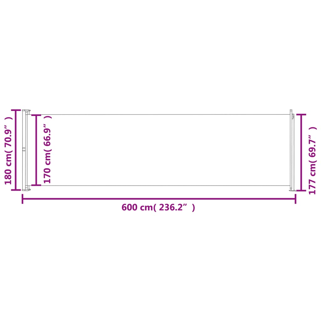 Store latéral rétractable pour terrasse 180x600 cm Rouge