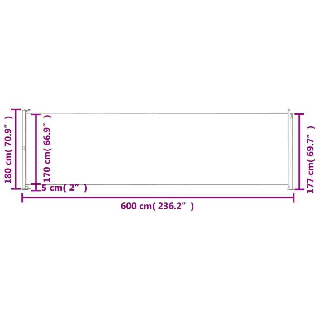 Store latéral rétractable pour terrasse 180x600 cm Marron