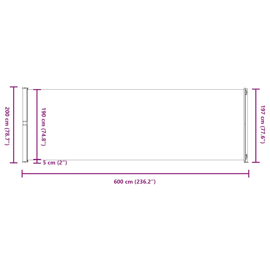 Patio Retractable Side Awning 200x600 cm Brown