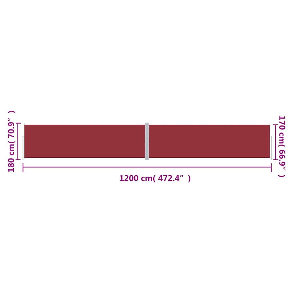 Retractable Side Awning Red 180x1200 cm