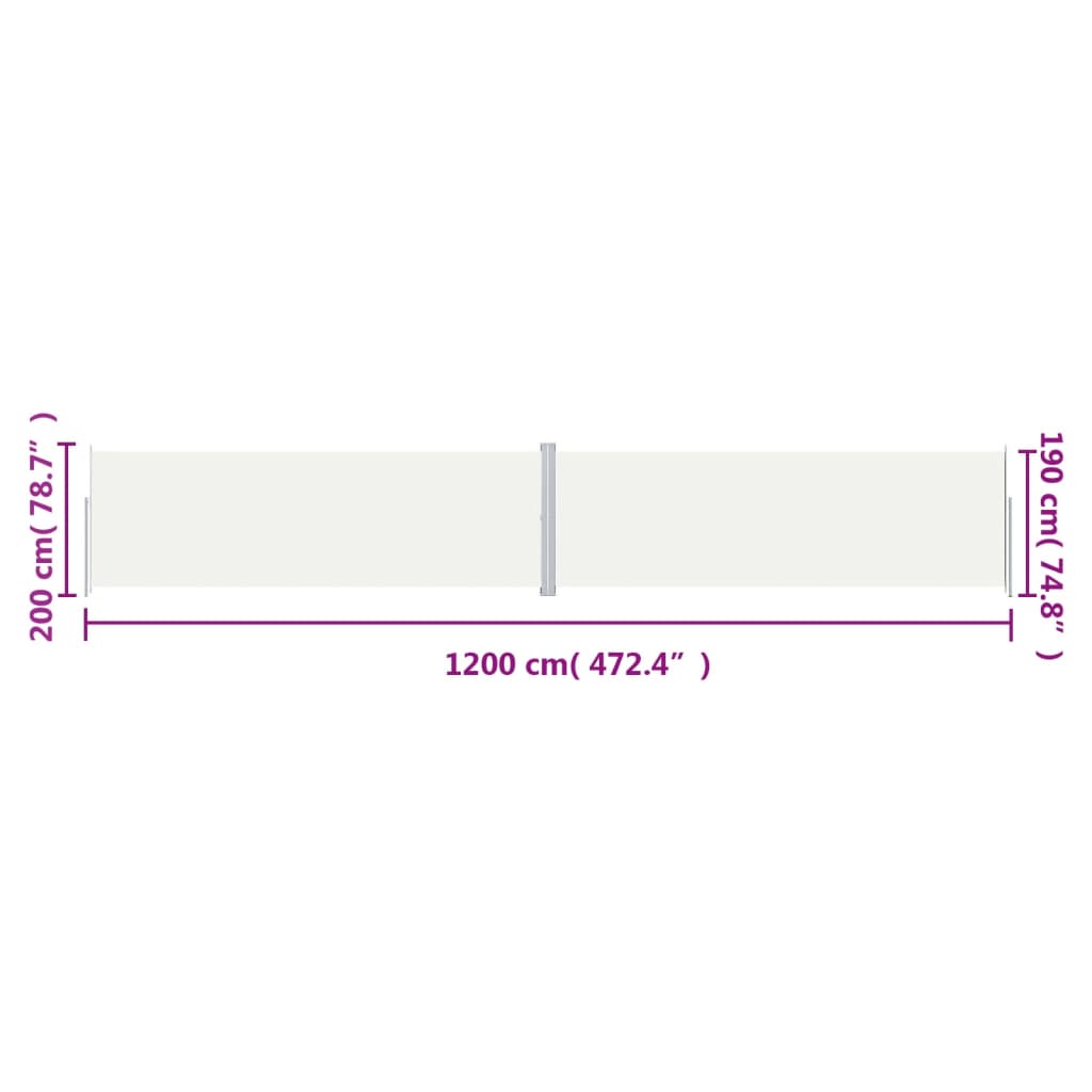 vidaXL Retractable Side Awning Cream 200x1200 cm