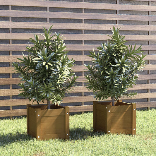 Jardinières 2 pcs Marron Miel 31x31x31 cm Pin Massif