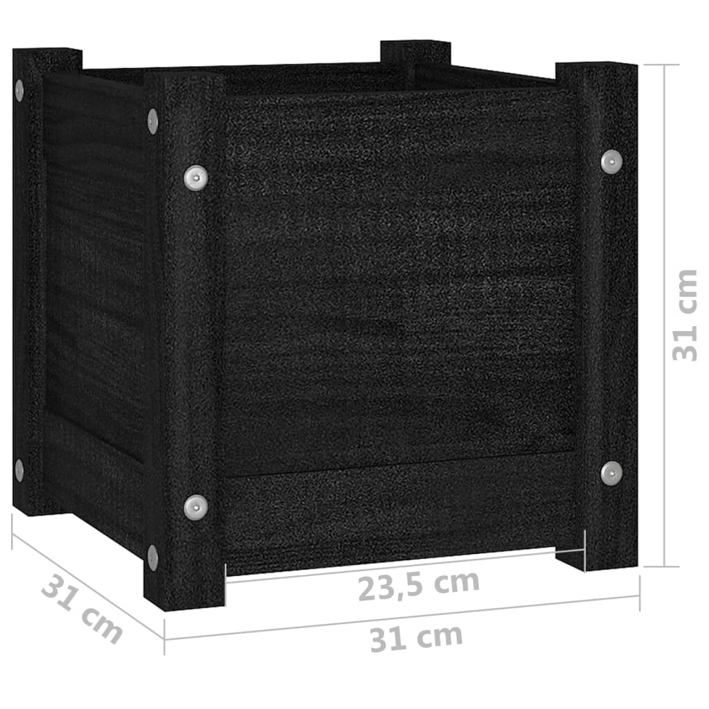 Tuinbak Zwart 31x31x31 cm Massief Grenenhout