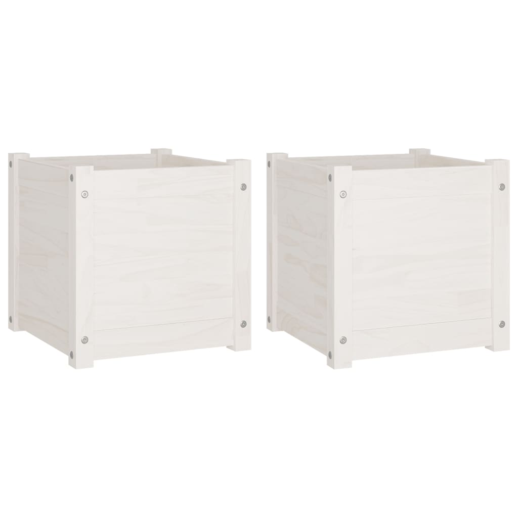 vidaXL Garden Planters 2 pcs White 40x40x40 cm Solid Pinewood