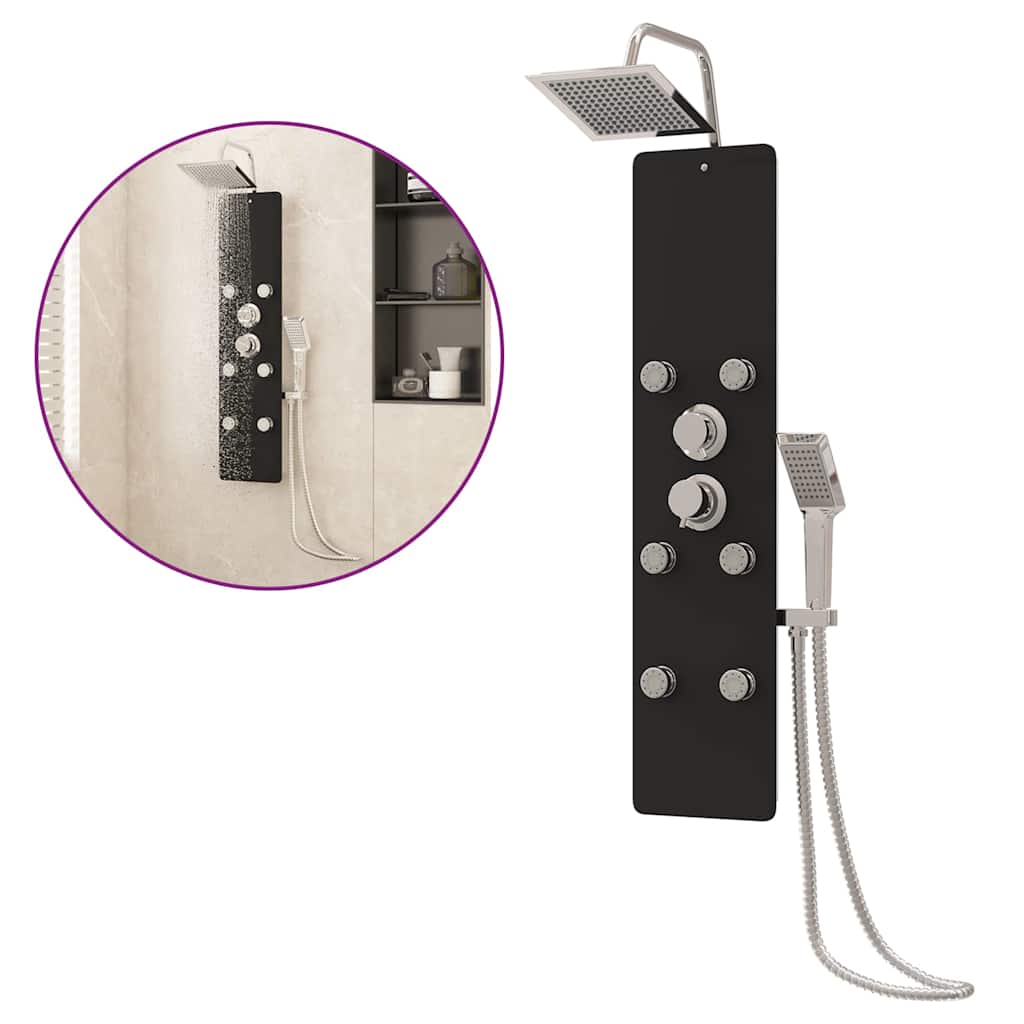Shower Panel Unit Glass 25x47,5x130 cm Black
