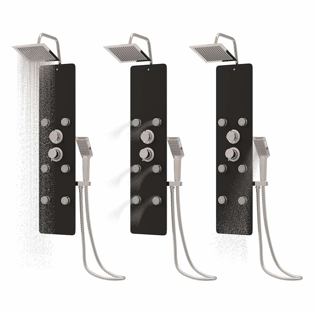 Shower Panel Unit Glass 25x47,5x130 cm Black