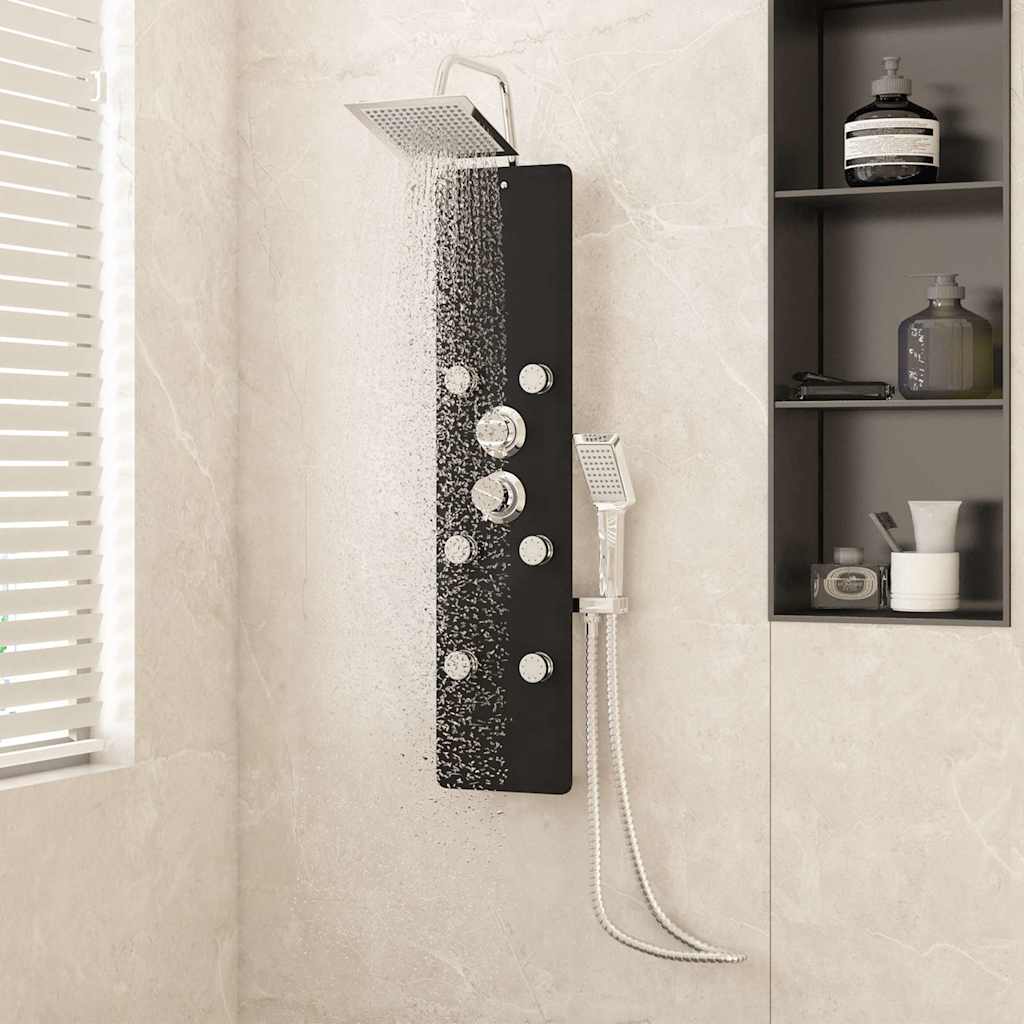 Shower Panel Unit Glass 25x47,5x130 cm Black