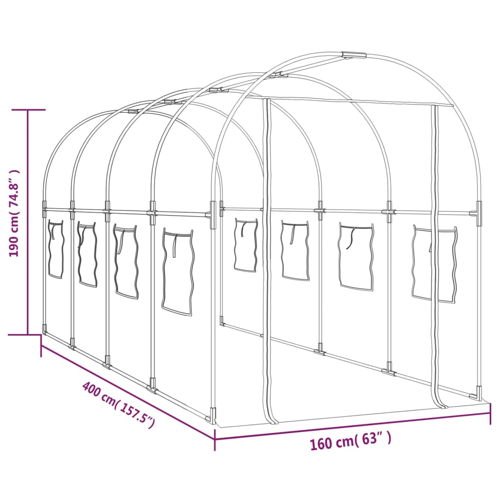 vidaXL Greenhouse Transparent 160x400x190 cm PVC&Powder-coated Steel