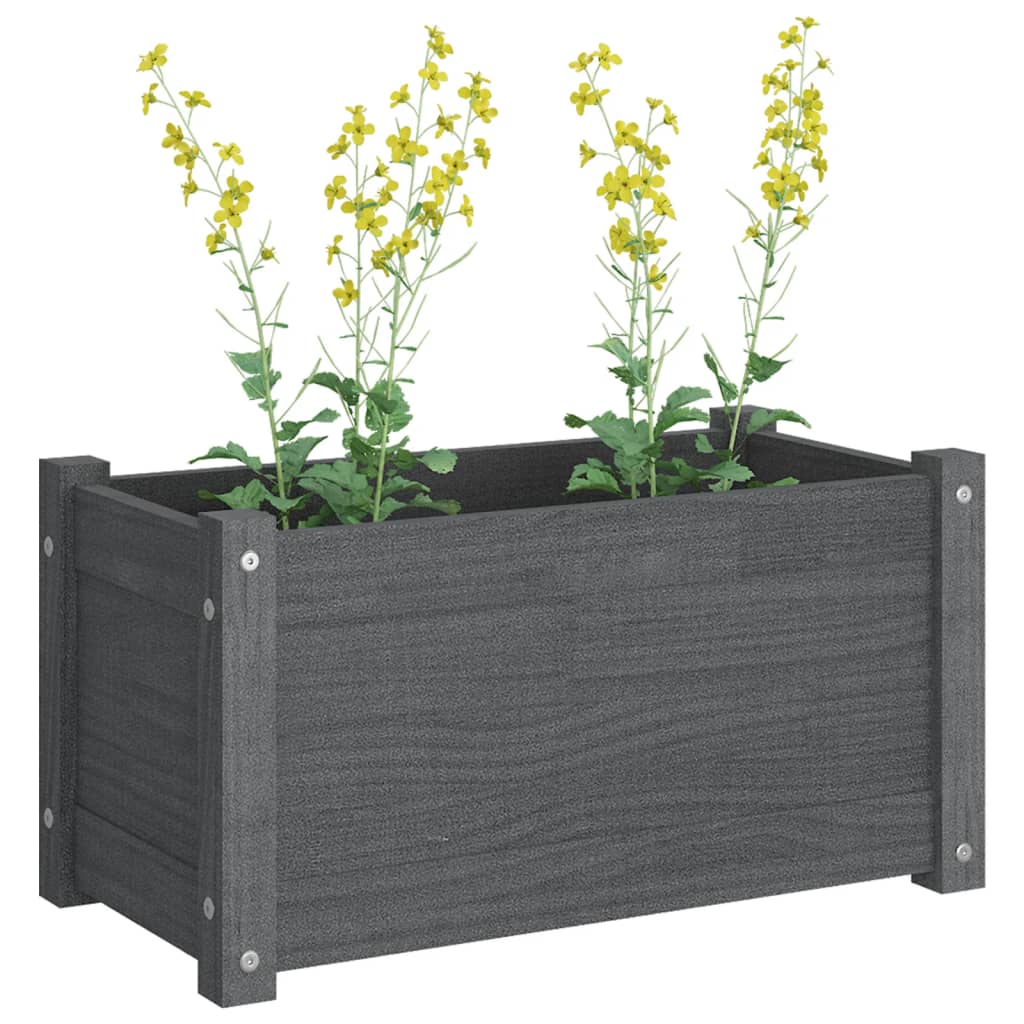 Tuinbak grijs 60x31x31 cm massief grenenhout