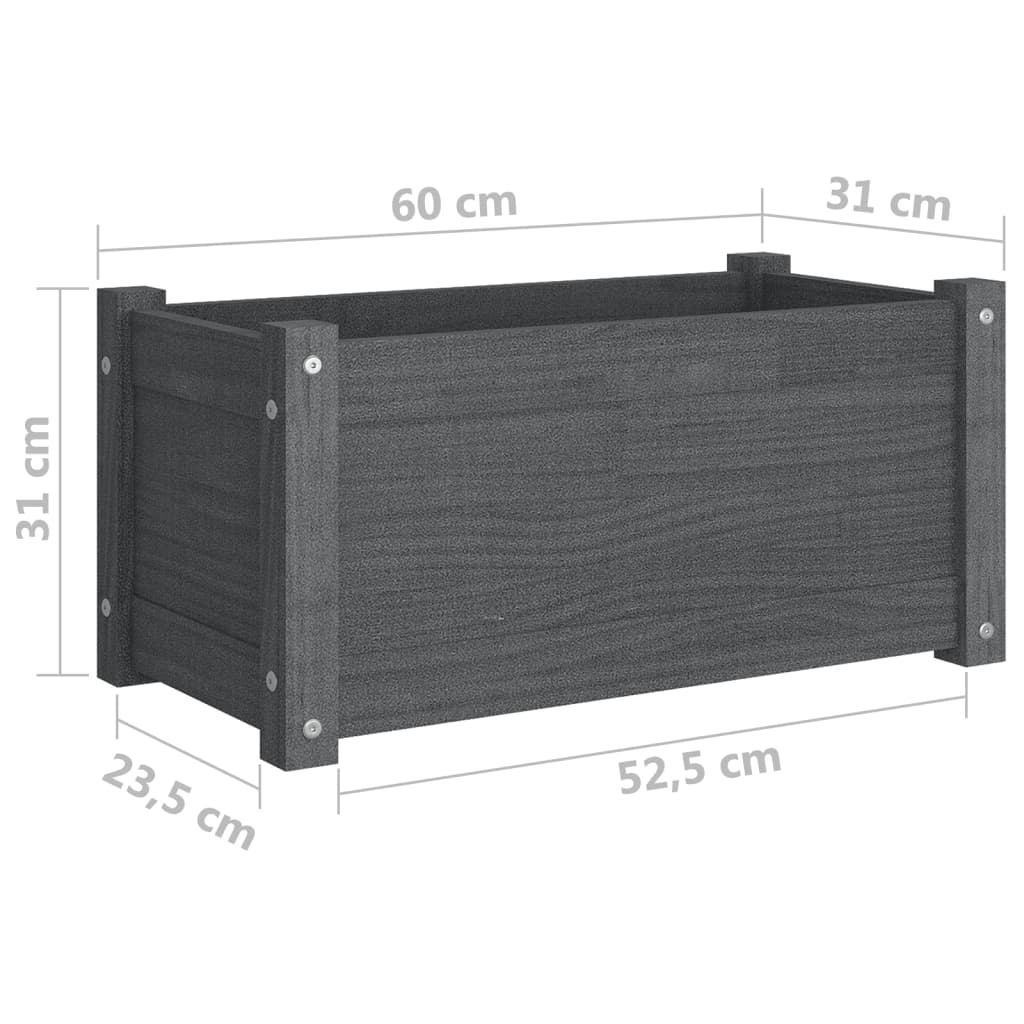 Tuinbak grijs 60x31x31 cm massief grenenhout