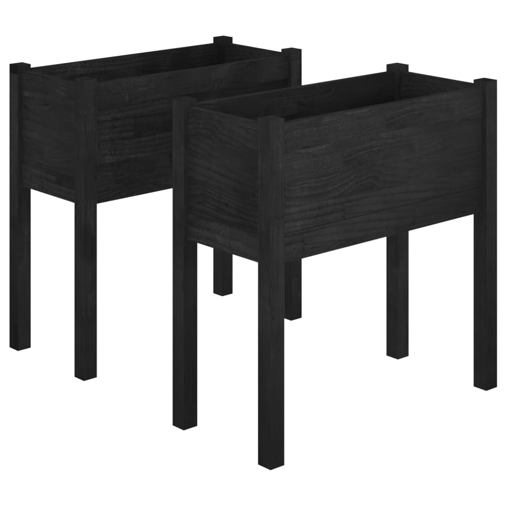 vidaXL Garden Planters 2 pcs Black 70x31x70 cm Solid Pinewood