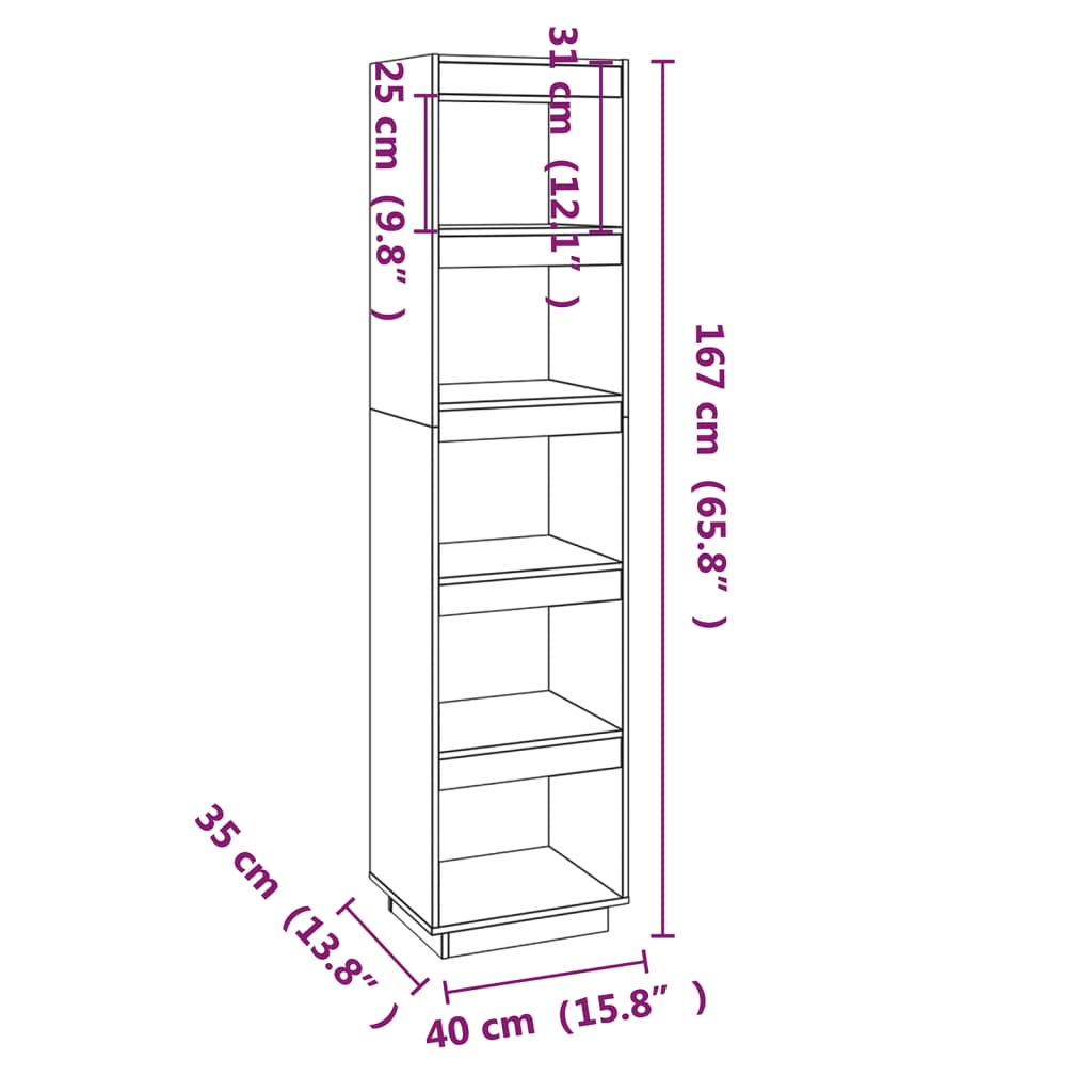 Book Cabinet/Room Divider Black 40x35x167 cm Solid Wood Pine