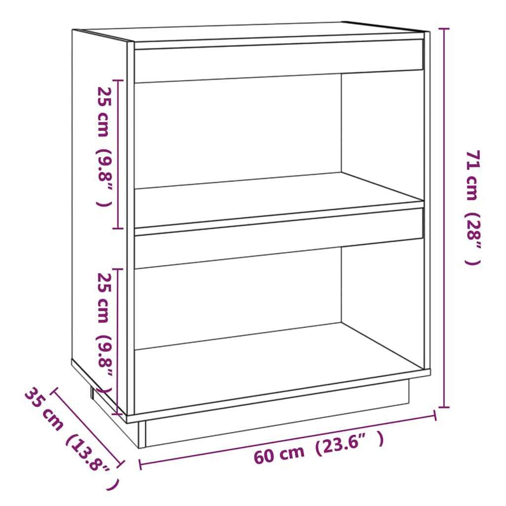 Book Cabinet Grey 60x35x71 cm Solid Wood Pine