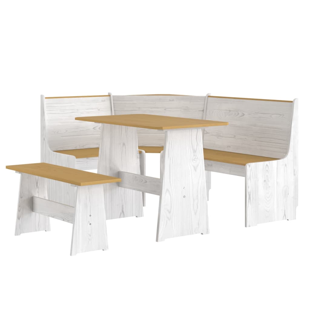 vidaXL 3 Piece Dining Set REINE Honey Brown and White Solid Wood Pine