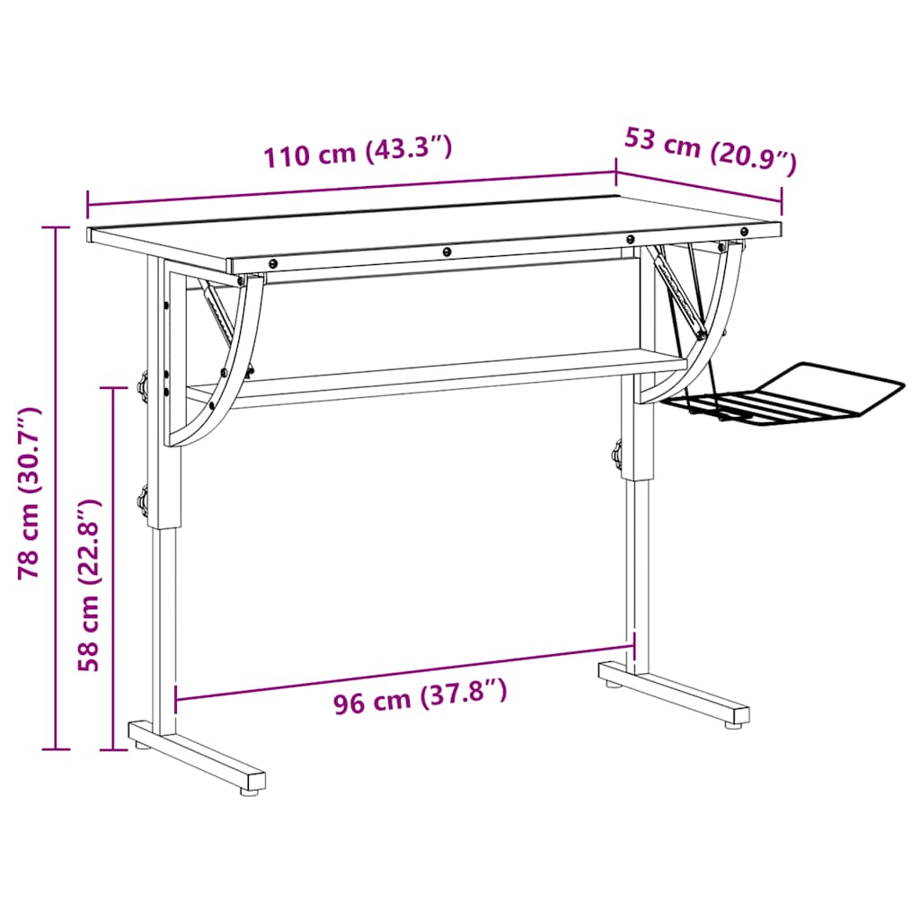 Craft Desk Black&Grey 110x53x(58-87) cm Engineered Wood&Steel