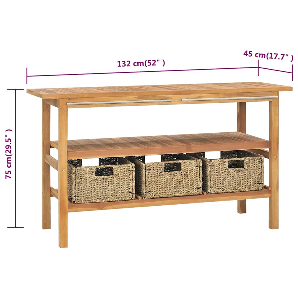 318483 vidaXL Bathroom Vanity Cabinet with 3 Baskets Solid Wood Teak 132x45x75 cm