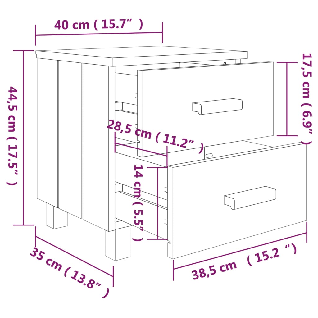 Table de Chevet HAMAR Blanc 40x35x44,5 cm Pin Massif