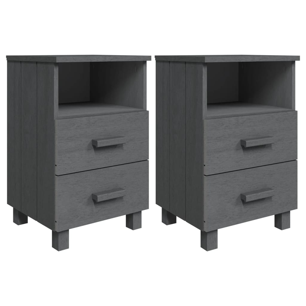 Tables de Chevet HAMAR 2 pcs Gris Foncé 40x35x62 cm Bois Massif