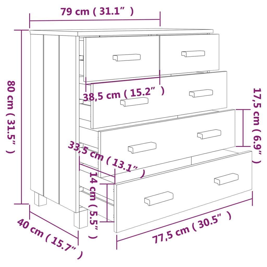 Buffet HAMAR Blanc 79x40x80 cm Bois Massif Pin