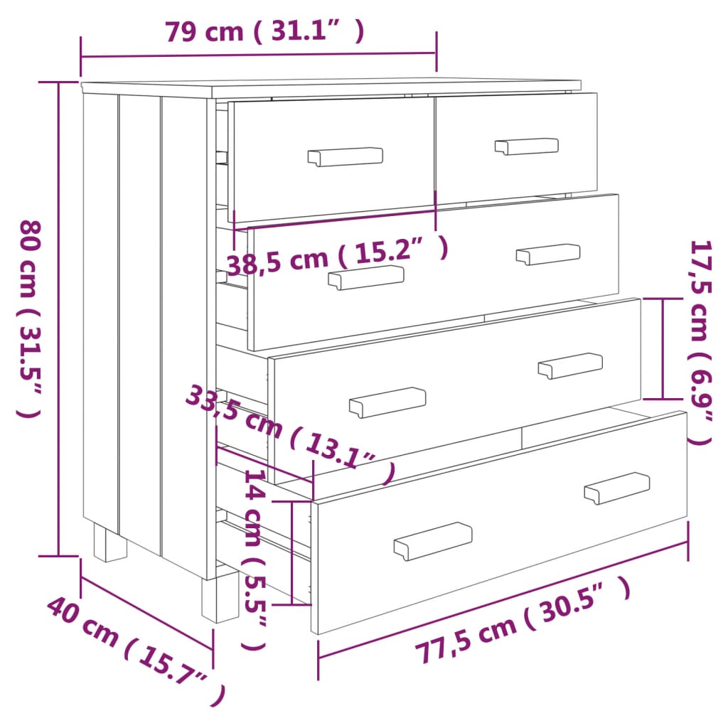 Dressoir HAMAR lichtgrijs 79x40x80 cm massief grenenhout