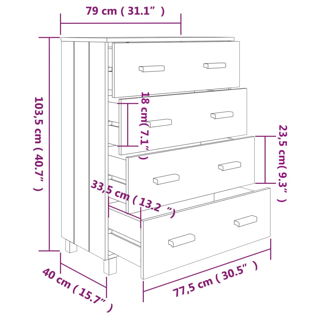 Dressoir HAMAR Donkergrijs 79x40x103,5 cm massief grenenhout