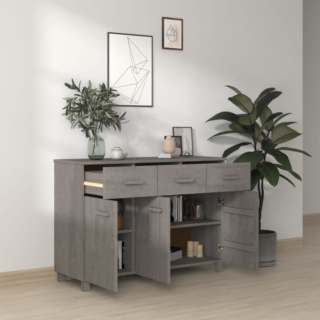 Buffet HAMAR Gris Clair 113x40x80 cm Bois Massif Pin