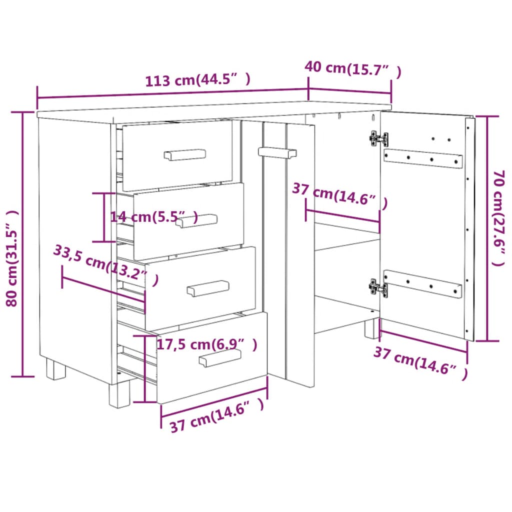 Buffet HAMAR Gris Foncé 113x40x80 cm Bois Massif Pin