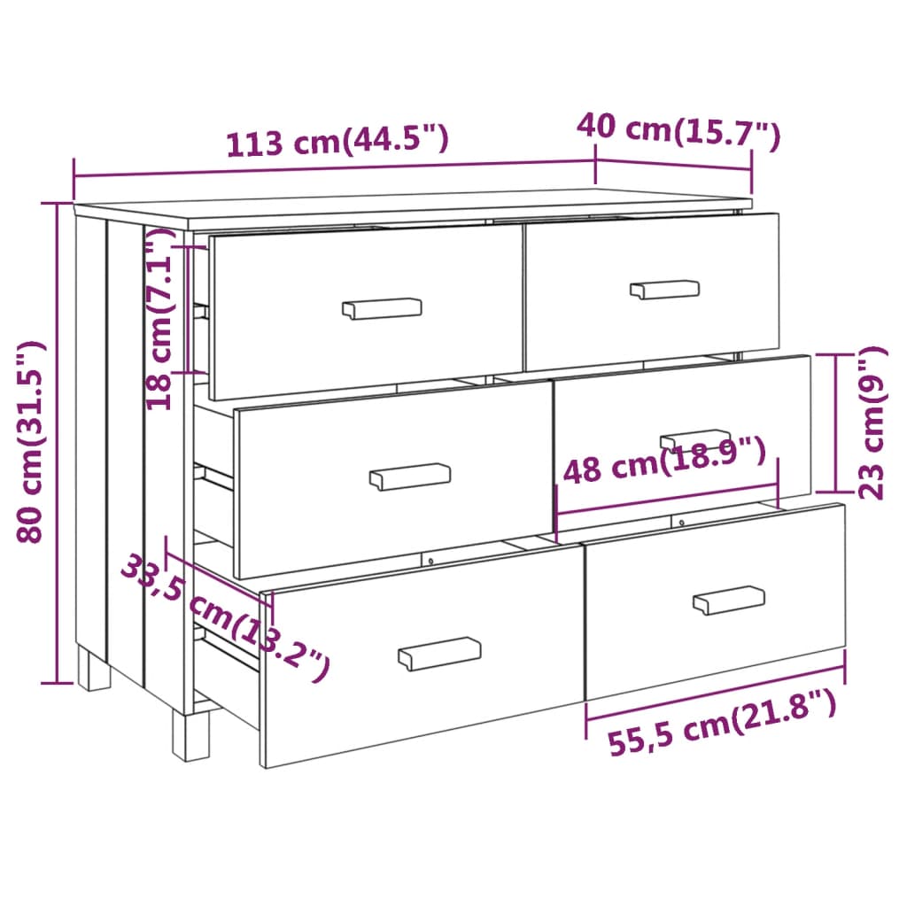 Buffet HAMAR Marron Miel 113x40x80 cm Bois Massif Pin