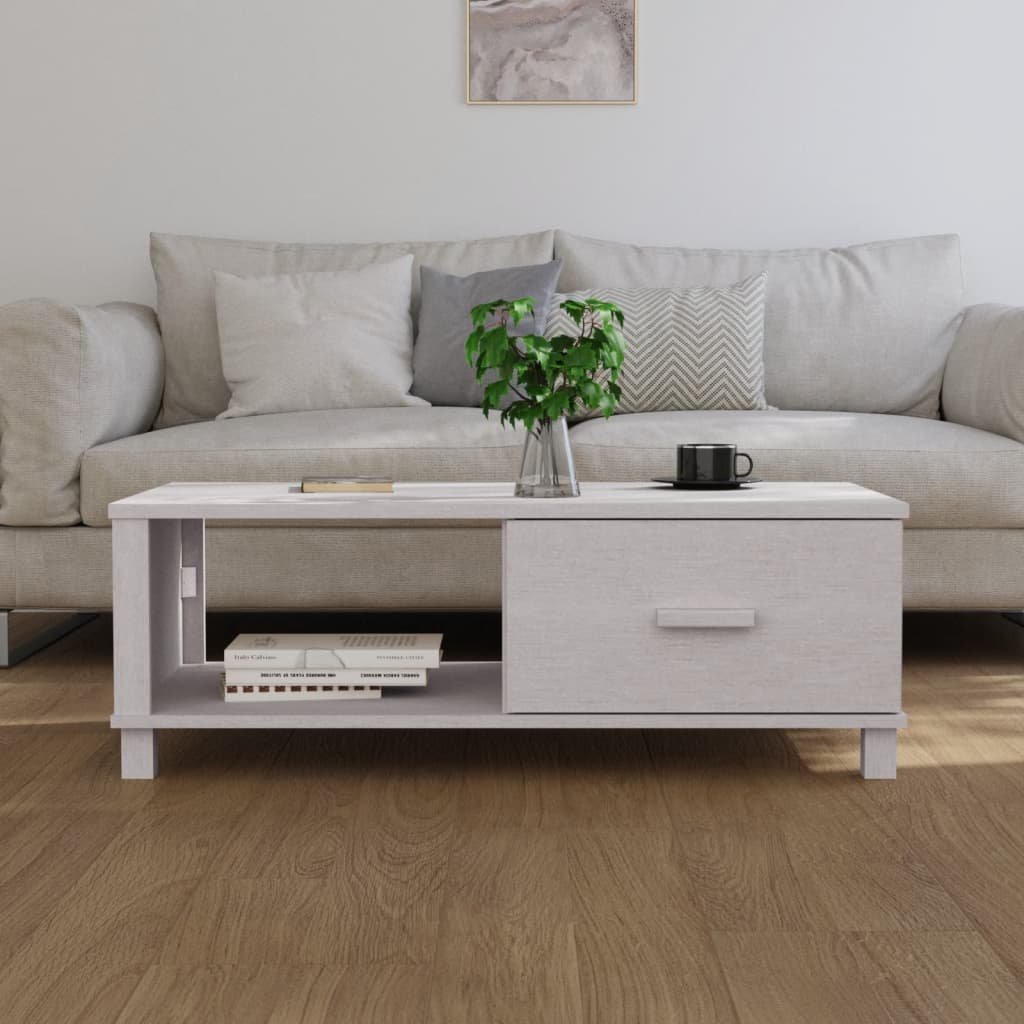 Table basse HAMAR Blanc 100x55x35 cm Bois Massif Pin