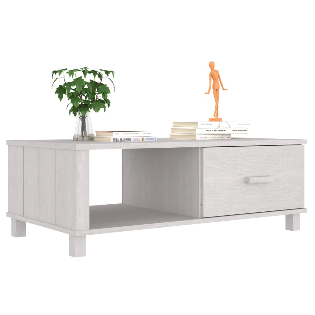 Table basse HAMAR Blanc 100x55x35 cm Bois Massif Pin