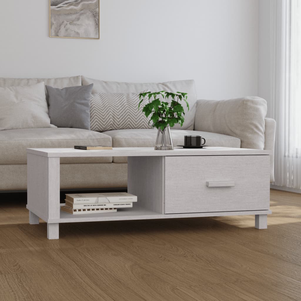 Table basse HAMAR Blanc 100x55x35 cm Bois Massif Pin