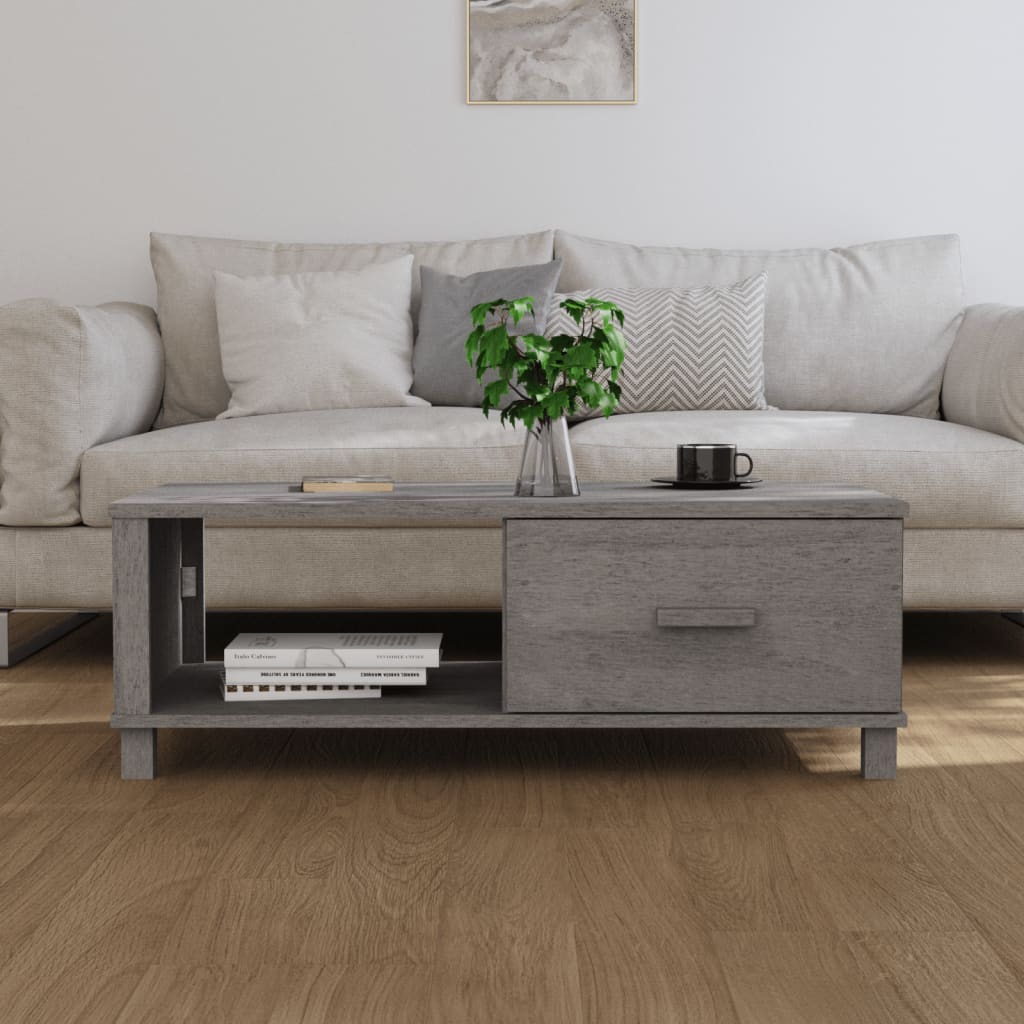 Table Basse HAMAR Gris Clair 100x55x35 cm Bois Massif Pin