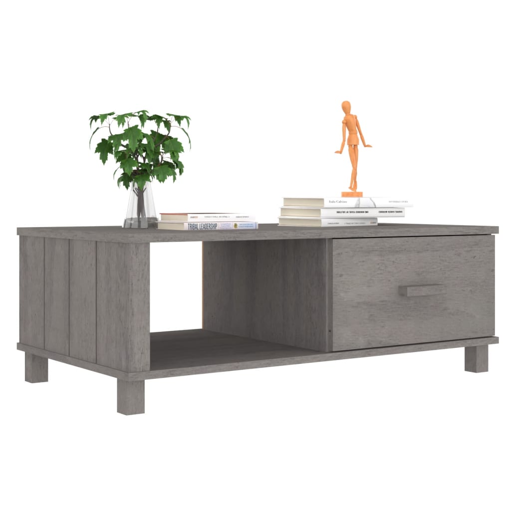 Table Basse HAMAR Gris Clair 100x55x35 cm Bois Massif Pin