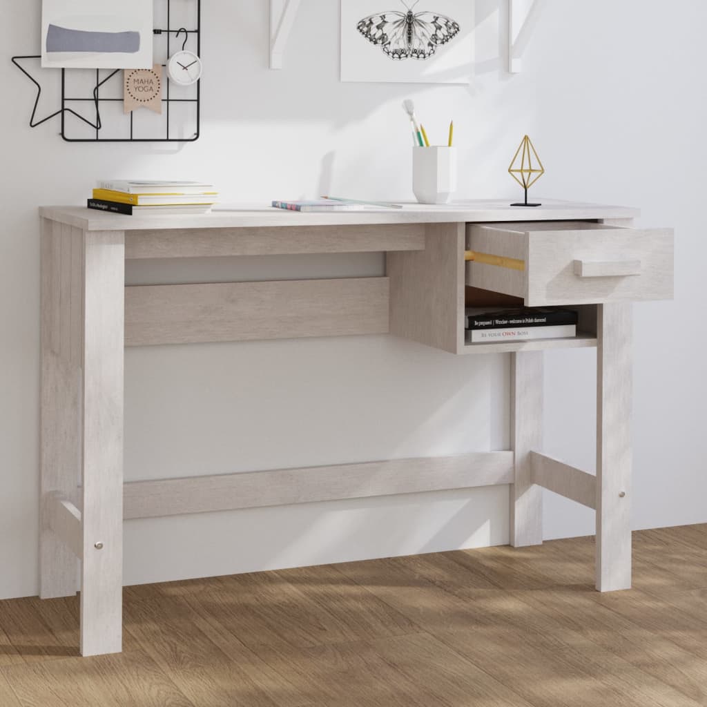 Bureau HAMAR Blanc 110x40x75 cm Pin Massif