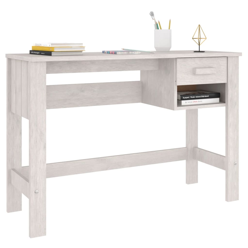 Bureau HAMAR Blanc 110x40x75 cm Pin Massif