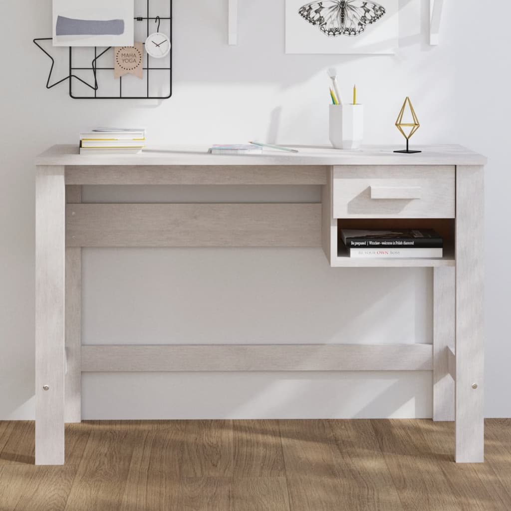 Bureau HAMAR Blanc 110x40x75 cm Pin Massif