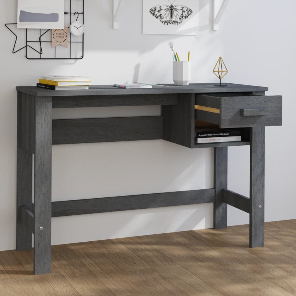 vidaXL Desk HAMAR Dark Grey 110x40x75 cm Solid Wood Pine