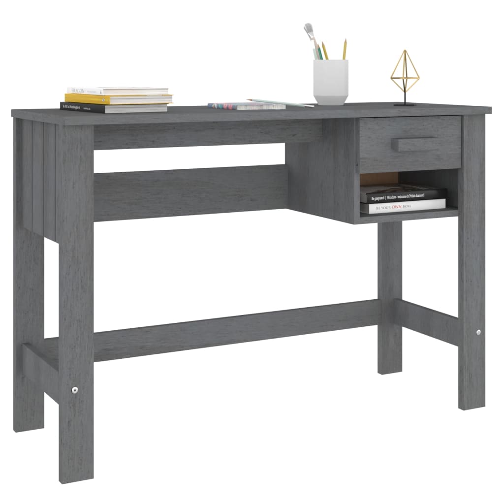 vidaXL Desk HAMAR Dark Grey 110x40x75 cm Solid Wood Pine