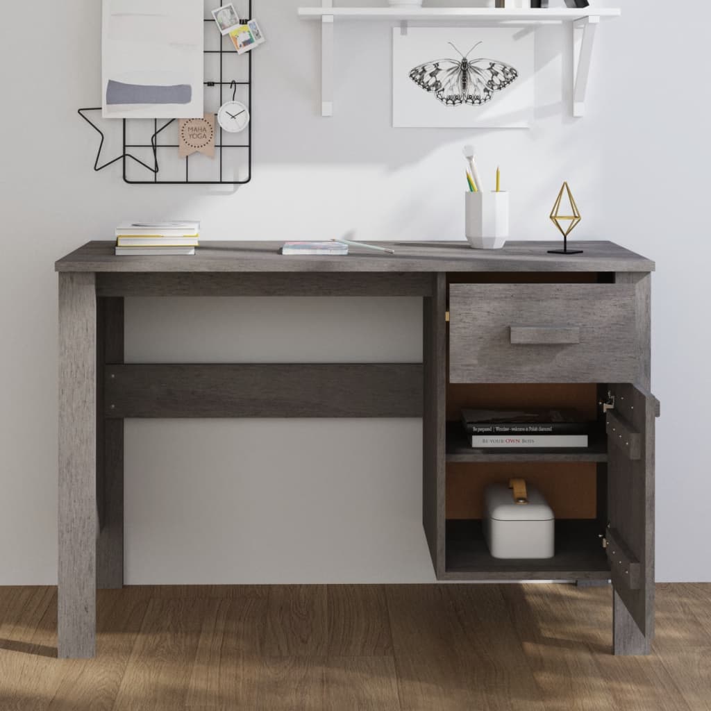 vidaXL Desk HAMAR Light Grey 113x50x75 cm Solid Wood Pine