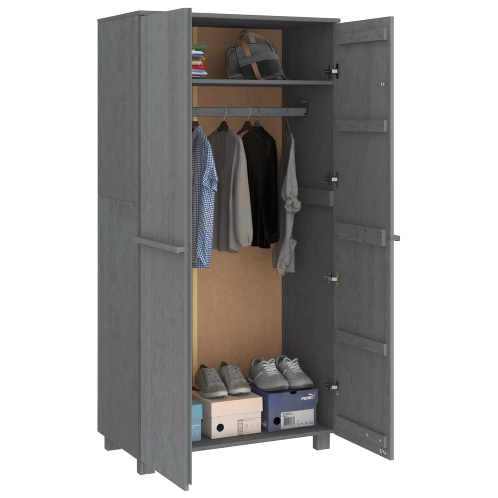 vidaXL Wardrobe HAMAR Dark Grey 89x50x180 cm Solid Wood Pine