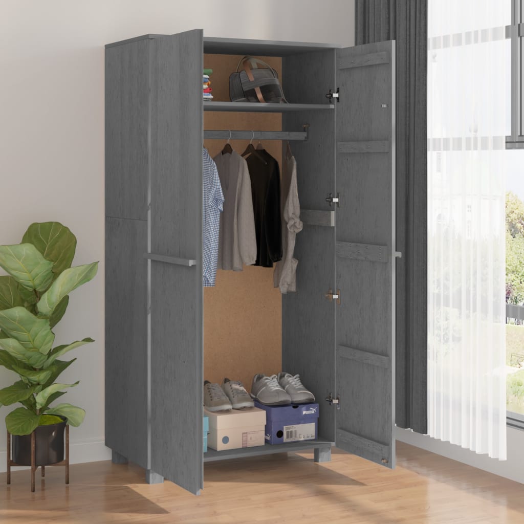 vidaXL Wardrobe HAMAR Dark Grey 89x50x180 cm Solid Wood Pine