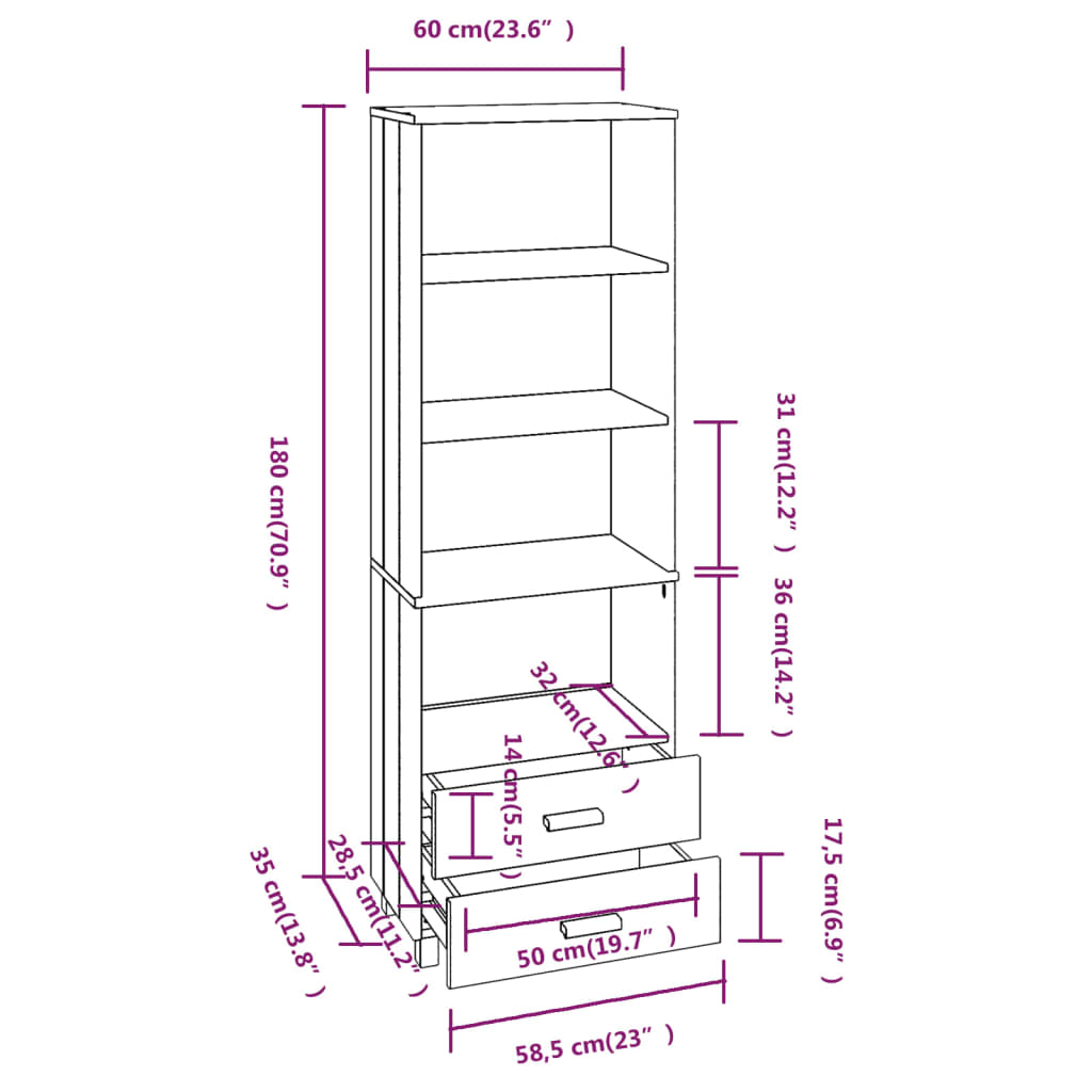 Buffet haut HAMAR Blanc 60x35x180 cm Pin massif